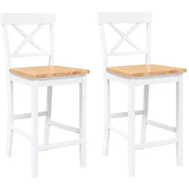 vidaXL Barhocker 2 Stk. Weiß Massivholz Gummibaum