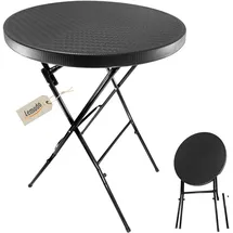 Lemodo Stehtisch klappbar 80 cm schwarz in Rattan-Optik, Höhe 110 cm