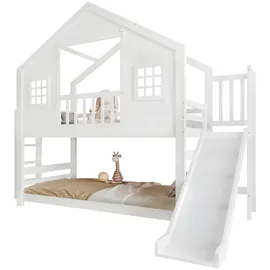 Okwish Etagenbett mit Rutsche 90 x 200 cm Kiefer massiv weiß