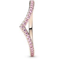 PANDORA Timeless Wishbone Funkelnder Rosafarbener Ring aus 14 Karat Rosévergoldeter Metalllegierung mit Cubic Zirkonia, Größe: 52,