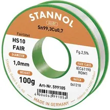 Stannol HS10-Fair Lötzinn Spule Sn99,3Cu0,7 100g 1mm