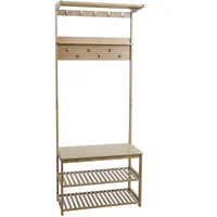 Mendler Bambus Standgarderobe HWC-N82, Garderobenständer Schuhregal Sitzbank Schuhbank, Kleiderhaken