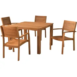 Merxx Batavia Set 5tlg., 4 Stapelsessel, 1 Tisch 110 x 110 cm, Akazie