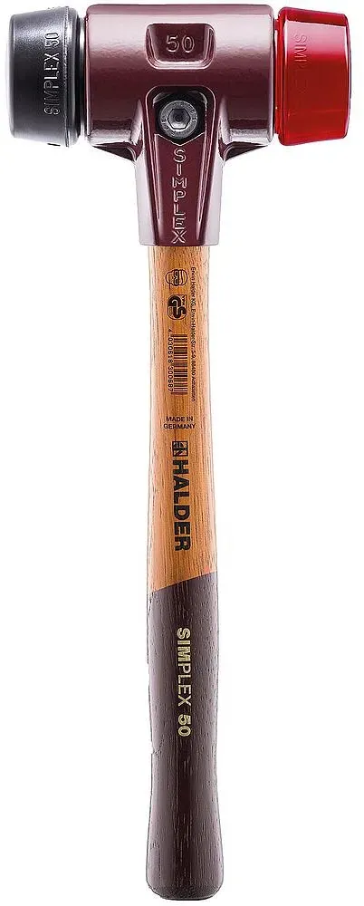 SIMPLEX-Schonhammer HALDER® mit Stahlgussgehäuse und Holzstiel, Ø 40 mm, Gummikomposition / Plastik