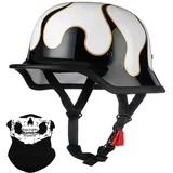 Deutsche Motorrad Halbhelme mit ECE, Jethelm Retro, Chopper Helm, Scooter-Helm, Fahrradhelm, mit Herausnehmbares Innenfutter und Schnellverschlussschnallen M~XXL 57~64CM