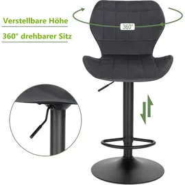 Woltu Barhocker höhenverstellbarer Hocker 60-82 cm 360° Drehstuhl mit Rückenlehne Fußstütze Barstuhl aus Samt Metall Dunkelgrau - Dunkelgrau