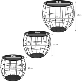 ML-Design Beistelltisch 3er Set, rund, Schwarz, Metallkörbe Couchtisch 3 Größen Ø31cm/ø38cm/ø47cm, Metall, abnehmbarer Tischplatte, Stauraum, 3-tlg. Wohnzimmertische Sofatische Kaffeetische Satztische
