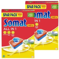 Somat All in 1 Spülmaschinen Tabs (2x100 Tabs), Geschirrspül Tabs für strahlende Sauberkeit auch bei niedrigen Temperaturen, kraftvoll gegen Eingetrocknetes