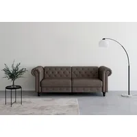 Dorel Home 3-Sitzer Felix, Schlafsofa 236 cm, (Liegefläche 108x190cm), Rückenlehne, 3-fach verstellbar, Velours, Kunstleder, Luxus-Microfaser Vintage braun