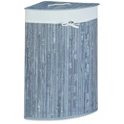 Relaxdays Eckwäschekorb Bambus, faltbare Wäschebox 60 l, platzsparend, Wäschesack Baumwolle, 65 x 49,5 x 37 cm, grau
