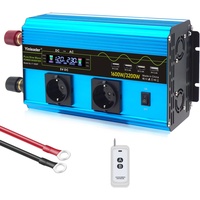Yinleader Wechselrichter 12V 230V 1600W / 3200W Reiner Sinus-Spannungswandler | 2 x Steckdosen und 4 USB-Anschlüsse | 10 m drahtlose Fernbedienung