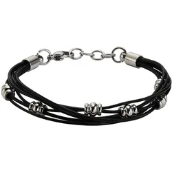 Zeeme Stainless Steel Armband Leder schwarz mit Stahlkugeln 19,5+2cm lang