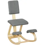 HOMCOM Ergonomischer Kniestuhl mit Rückenlehne, gepolsterten Kissen und Holzrahmen – Für eine verbesserte Körperhaltung im Büro – Grau