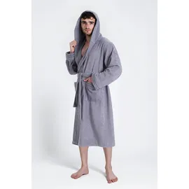 Bruno Banani Herrenbademantel BRUNO BANANI "Clement, ideal für Sauna & Spa, Hotelbademantel, Morgenmantel" Gr. L, grau, L:125cm, Walkfrottier, Hausmäntel, 100% Baumwolle, einfarbig, glänzende Streifen-Bordüre, Taschen, S-4XL
