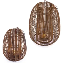esotec Solarleuchte Rattan 40+28 cm 2er Set braun