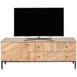 TV-Rack MCW-L95, TV-Board Fernsehtisch Lowboard TV-Schrank Kommode, Massiv-Holz Mango 56x145x43cm MVG, natur