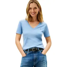 Tommy Hilfiger Damen T-Shirt Kurzarm New Slim Cody mit V-Ausschnitt, Blau (Clear Water), XS