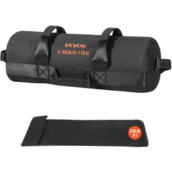VEVOR Workout-Sandsack, strapazierfähige Powerbags Sandsack-Trainingstasche mit Griffen, verstellbar 2-11 kg für Fitness-Krafttraining, Cross-Training, Fitnessstudio-Übungen, Schwarz (ungefüllt)