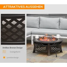Outsunny Feuerschale mit Funkenschutz Feuertisch Feuerstelle Stahl Schwarz