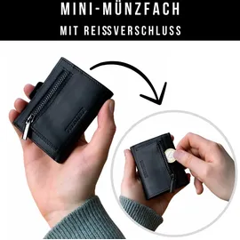 Frentree Slim Wallet mit RFID-Schutz - Geldbörse aus echtem Leder - Mini Geldbeutel mit Münzfach - Echtleder Portemonnaie Karten Kartenetui Klein, Schwarz