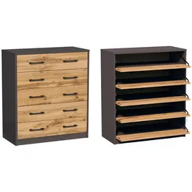 home collective Schuhschrank 74 x 85 x 35 cm mit 5 Schubladen graphit / grau