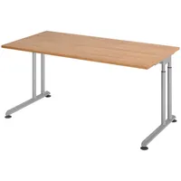 Bümö Schreibtisch Nussbaum, Silber, Nachbildung,Nussbaum, Rechteckig, 160x74x80 cm, FSC