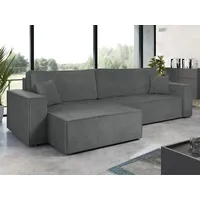 MIRJAN24 Ecksofa Karl Maxi Cord, Eckcouch, Couch mit Bettkasten und Schlaffunktion, L-Form, Ottomane universal, Dekorative Kissen-Set (Farbe: Poso 22) - Grau