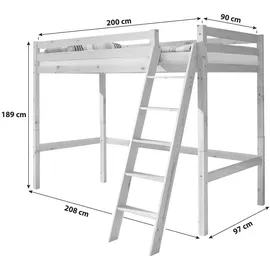 TICAA Hochbett Matthias 90 x 200 cm Kiefer massiv weiß