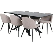 VCM Ebuy24, Essgruppe Esstisch schwarz und 6 Velvet Stitches Esszimmerstühle beige.