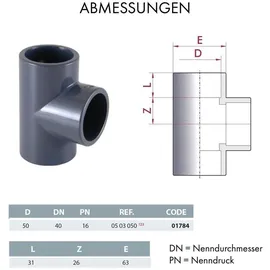 Powerhaus24 PVC T-Stück 90 Grad D 50 mm