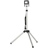 REV Baustrahler mit Stativ - 10W, 900lm, 6500K, LED Baustrahler für Baustelle, Werkstatt & Keller, Baustellenlampe IP65 für innen & außen, silber
