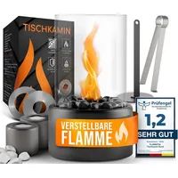 flammtal Echtfeuer-Dekokamin Tischkamin [Das Original] (Bioethanol Tischkamin mit 2 Brennkammern), Bioethanol Kamin für Indoor Outdoor, Bioethanol Tischkamin grau