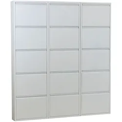 Pisa Schuhschrank mit 15 Klappen/ Türen in Metall weiss. Fertig montiert.