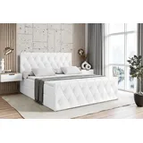 altdecor Boxspringbett mit Matratze und Lattenrost - AMAY - 200x200 cm - Weiß Kunstleder - Boxbett, Fußteil, Topper, Polsterbett mit Bettkasten, ... - Weiß
