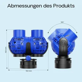 Wiltec SunSun JVP-232 Strömungspumpe 15000 l/h 26 W Aquarium Pumpe mit 2 schwenkbaren Düsen, Magnethalter zur einfachen Befestigung und Durchflussregler
