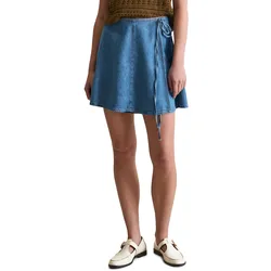 Jeansrock MARC O'POLO DENIM "mit recyeltem Leinen-Garn", Damen, Gr. M, blau (aqua), Obermaterial: 47% Baumwolle, 33% Lyocell, 20% Leinen, unifarben, ausgestellt kurz, Röcke