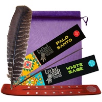PALO Santo & Weißer Salbei Räucherstäbchen 5-TLG Set [Sehr feiner Duft] + Räucherfeder + Räucherstäbchenhalter Holz + Geschenk-Säckchen. 82390-1