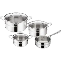Topf-Set TEFAL "E311S7 Jamie Oliver Cook Smart", silber (edelstahlfarben), Töpfe, Edelstahl-Topfset by Jamie Oliver, alle Herdarten, Induktion