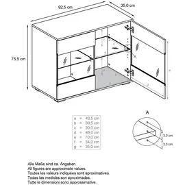 Vladon Bari 92,5 x 75,5 x 35 cm Anthrazit matt / Weiß Hochglanz
