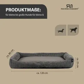 Rohrschneider Hundesofa Cord XXL 120 x 80 cm grau
