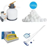 Bestway - Poolsauger AquaClean & Sandfilterpumpe 5678 L/u & Filterkugeln 1000 g & WAYS Scheuerbürste