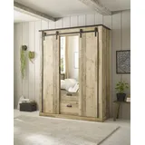 Home Affaire Kleiderschrank »SHERWOOD«, Scheunentorbeschlag aus Metall, Schubkasten "Soft close", Breite 92 cm, braun