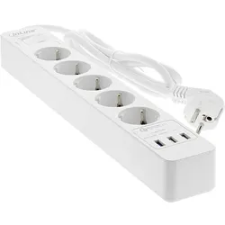 InLine Steckdosenleiste, 5-fach Schutzkontakt, ÜSS und QC3.0, weiß