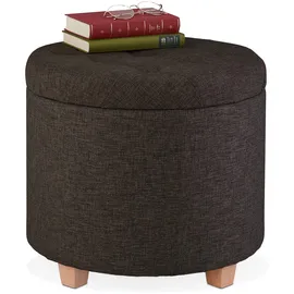 Relaxdays Sitzhocker mit Stauraum Leinen 44 x 41 x 47,5 cm Braun
