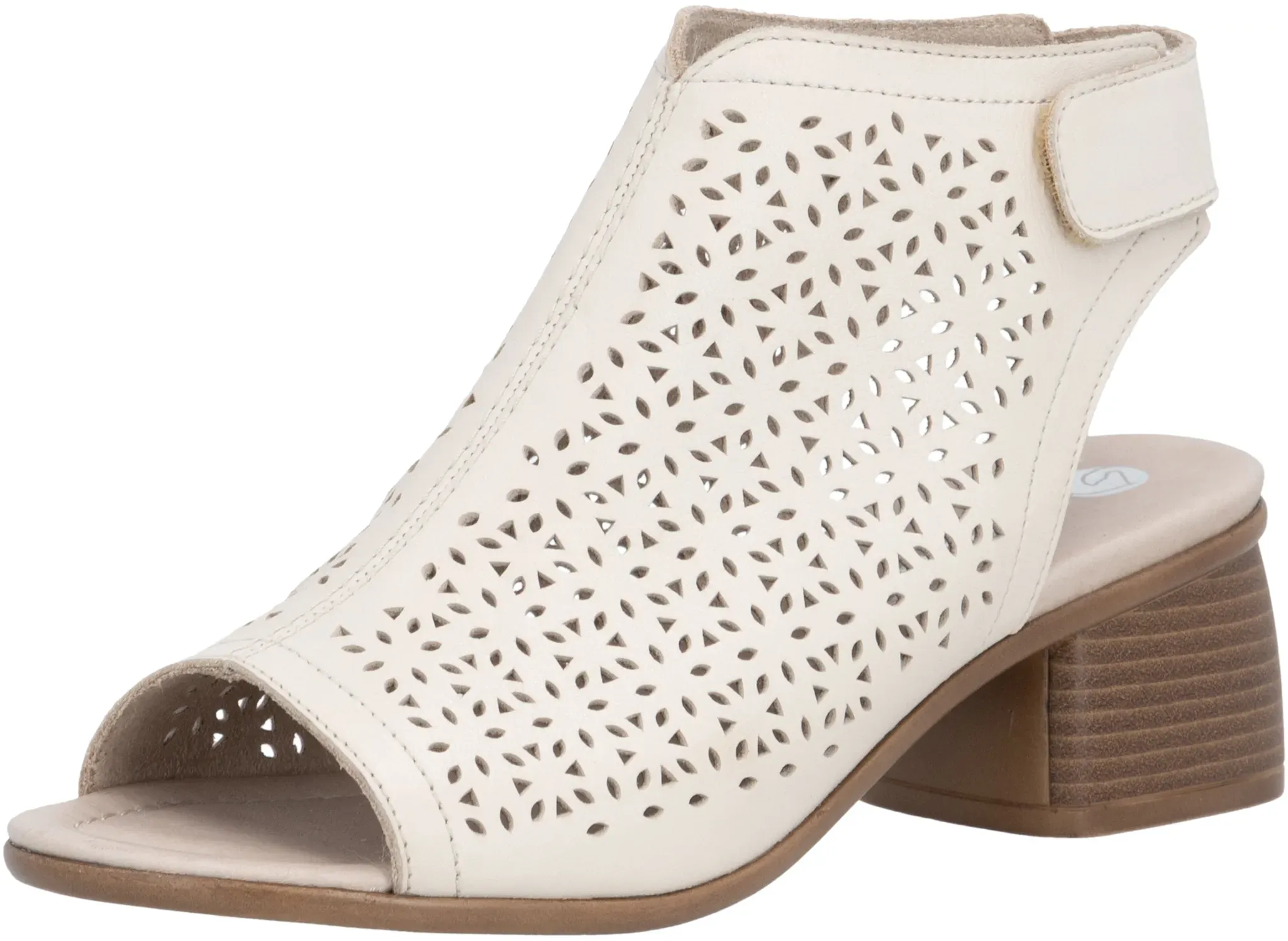 Schaftsandalette REMONTE, Damen, Gr. 38, beige (creme), Leder, unifarben, Schuhe, Sommerschuh mit Blockabsatz und Klettriemchen an der Ferse