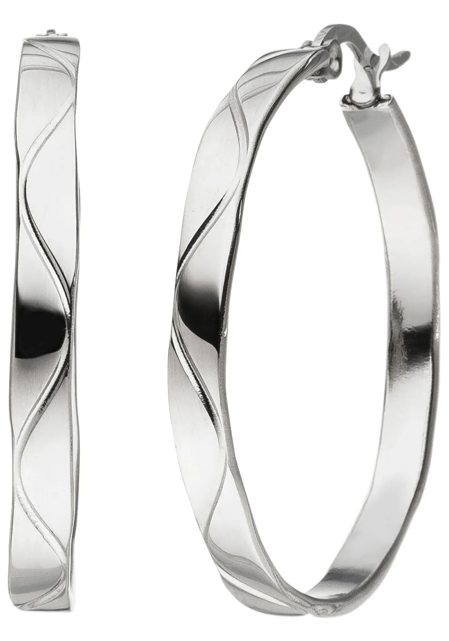 Paar Creolen JOBO, silber (edelstahlfarben), Ohrringe, Damen, 34mm, Edelstahl, aus Edelstahl 34 mm