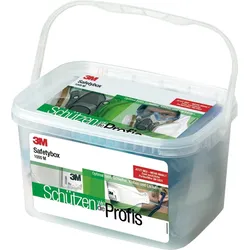 3M Safety Box #1000M 1x Halbmaske 6200M, 2x Gasfilter 6055, 4x. Partikelfilter 5925, 2x Deckel 501, 2x Partikelmasken 9322, 1x Bügelgehörschützer 1310, 2 Paar Ohrstöpsel 1100, 1x Vollsichtbrille 2890SA, 2x Reinigungstücher 105