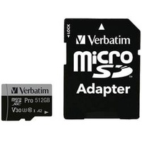 Verbatim Pro U3 R100/W90 microSDXC 512GB Kit, UHS-I U3, A2, Class 10 (47046)
