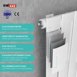 doporro Design Badheizung Flachheizkörper 1600 x 310 mm weiß Mittelventil