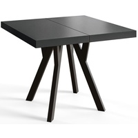 Quadratischer Esszimmertisch RICO, ausziehbarer Tisch, Größe: 110-210X110X77 cm, Wohnzimmertisch Farbe: Schwarz, mit Holzbeinen in Farbe Schwarz